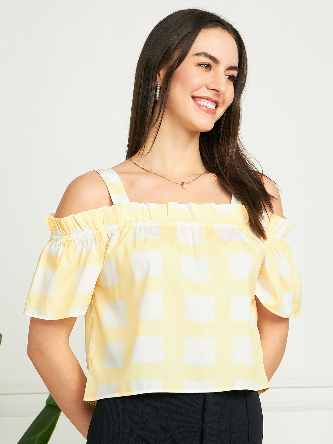 Modeve Women Yellow Bardot Top