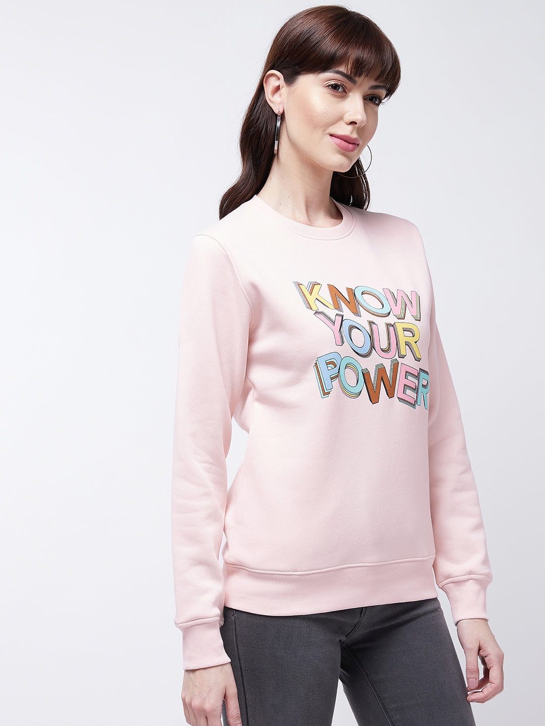 Modeve Typography Printed Ribbed Winter Sweatshirt For Women