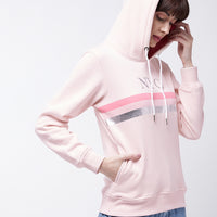 Modeve Peach Printed Hooded Sweatshirt