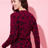 Modeve Animal Print Round Neck Casual Women Sweater for Winter