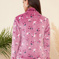 Modeve Women Floral print Hight Neck Zip Open Jacket For Winter