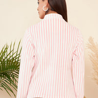 Modeve Women Striped Hight Neck Button Open Jacket For Winter