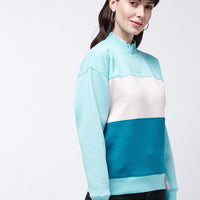 Modeve Women Colourblocked Mock Collar Pullover sweatshirt