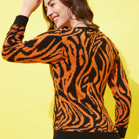 Modeve Women Animal Print Round Neck  Sweater