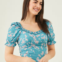 Modeve Women Teal Floral Top