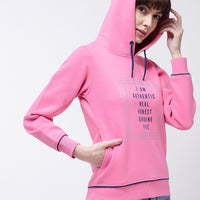 Modeve Typography Printed Hooded Ribbed Winter Sweatshirt for Women