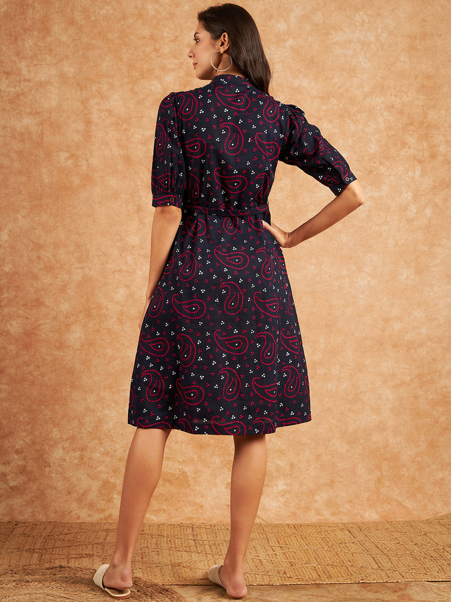 Rivza Women bandhani print Navy Dress