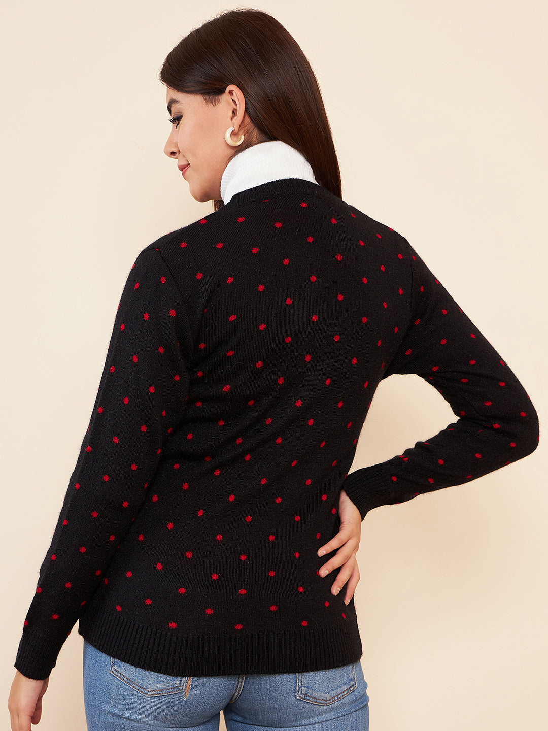 Modeve Women Casual Polkadot Sweater for Winter