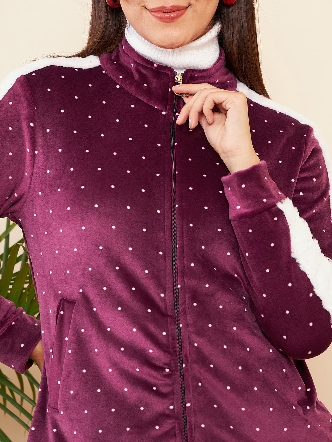 Modeve Women Casual Polka Dots Jacket For Winter