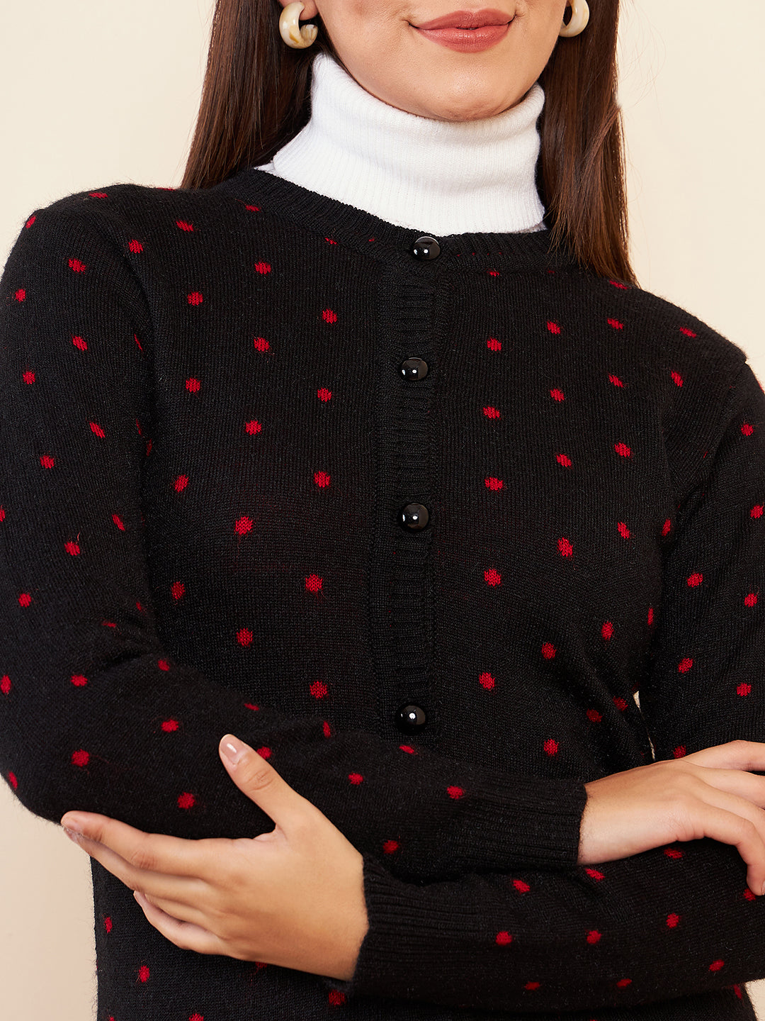 Modeve Women Casual Polkadot Sweater for Winter