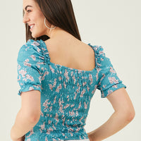 Modeve Women Teal Floral Top