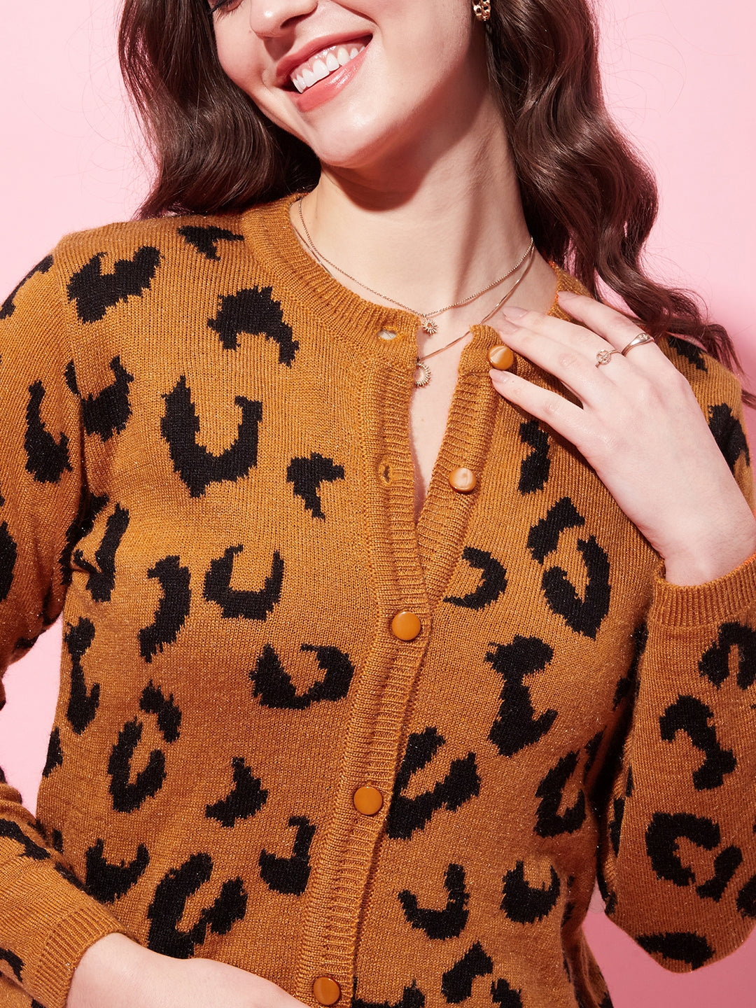 Modeve Animal Print Round Neck Casual Women Sweater for Winter