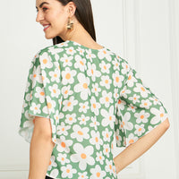 Modeve Women Green Floral Bell Sleeves Top