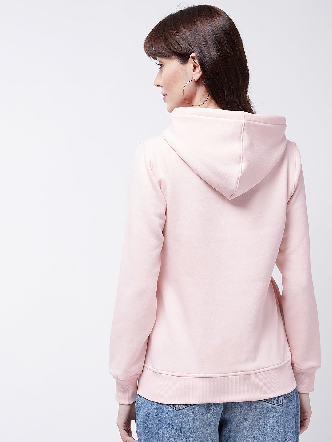 Modeve Peach Printed Hooded Sweatshirt