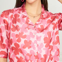 Modeve Women Floral Red Front Knot Top