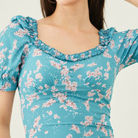 Modeve Women Teal Floral Top