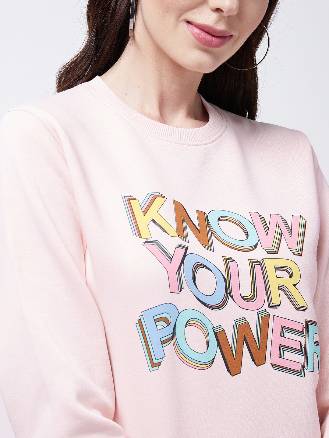 Modeve Typography Printed Ribbed Winter Sweatshirt For Women