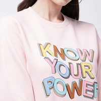 Modeve Typography Printed Ribbed Winter Sweatshirt For Women