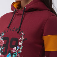 Modeve Women Floral Print Hooded Maroon Sweatshirt For Winter