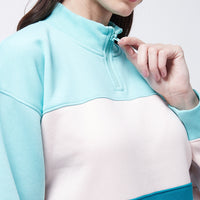 Modeve Women Colourblocked Mock Collar Pullover sweatshirt