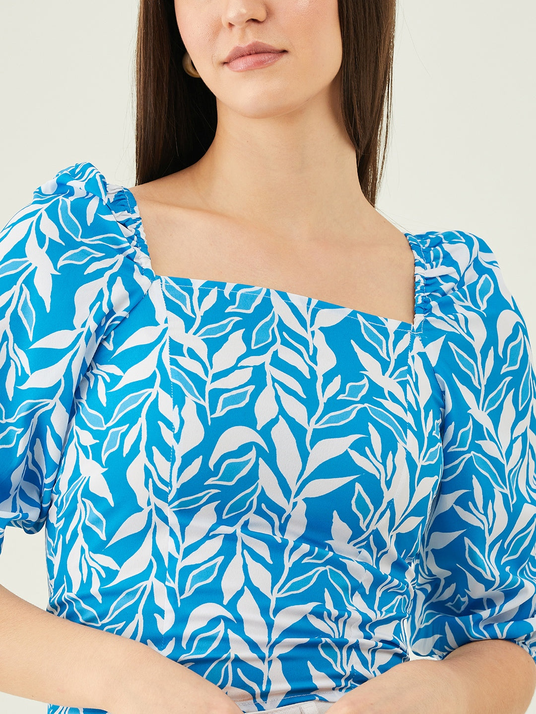 Modeve Women Blue Square Neck Top