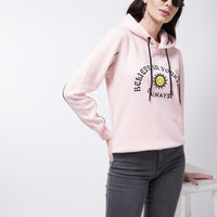 Modeve Women Typography Printed Hooded Ribbed Sweatshirt For Winter