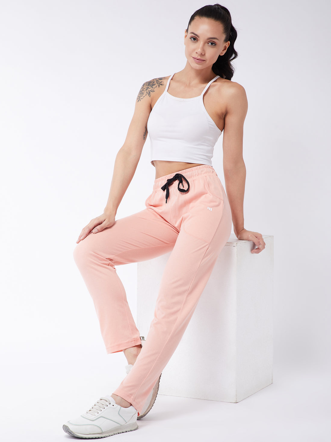 Modeve Navy and Peach Cotton Blend Women Track Pants Combos