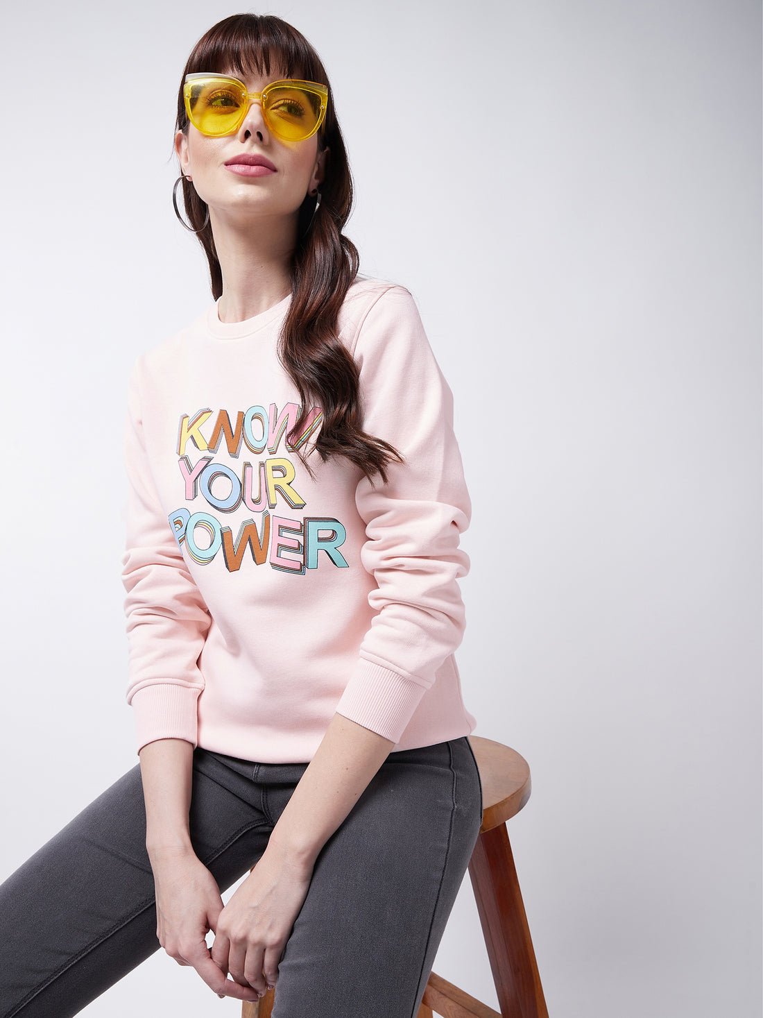 Modeve Typography Printed Ribbed Winter Sweatshirt For Women