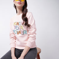 Modeve Typography Printed Ribbed Winter Sweatshirt For Women