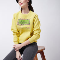 Modeve Women Typography Printed Kangaroo Pocket Ribbed Sweatshirt For Winter