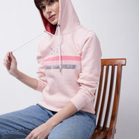 Modeve Peach Printed Hooded Sweatshirt