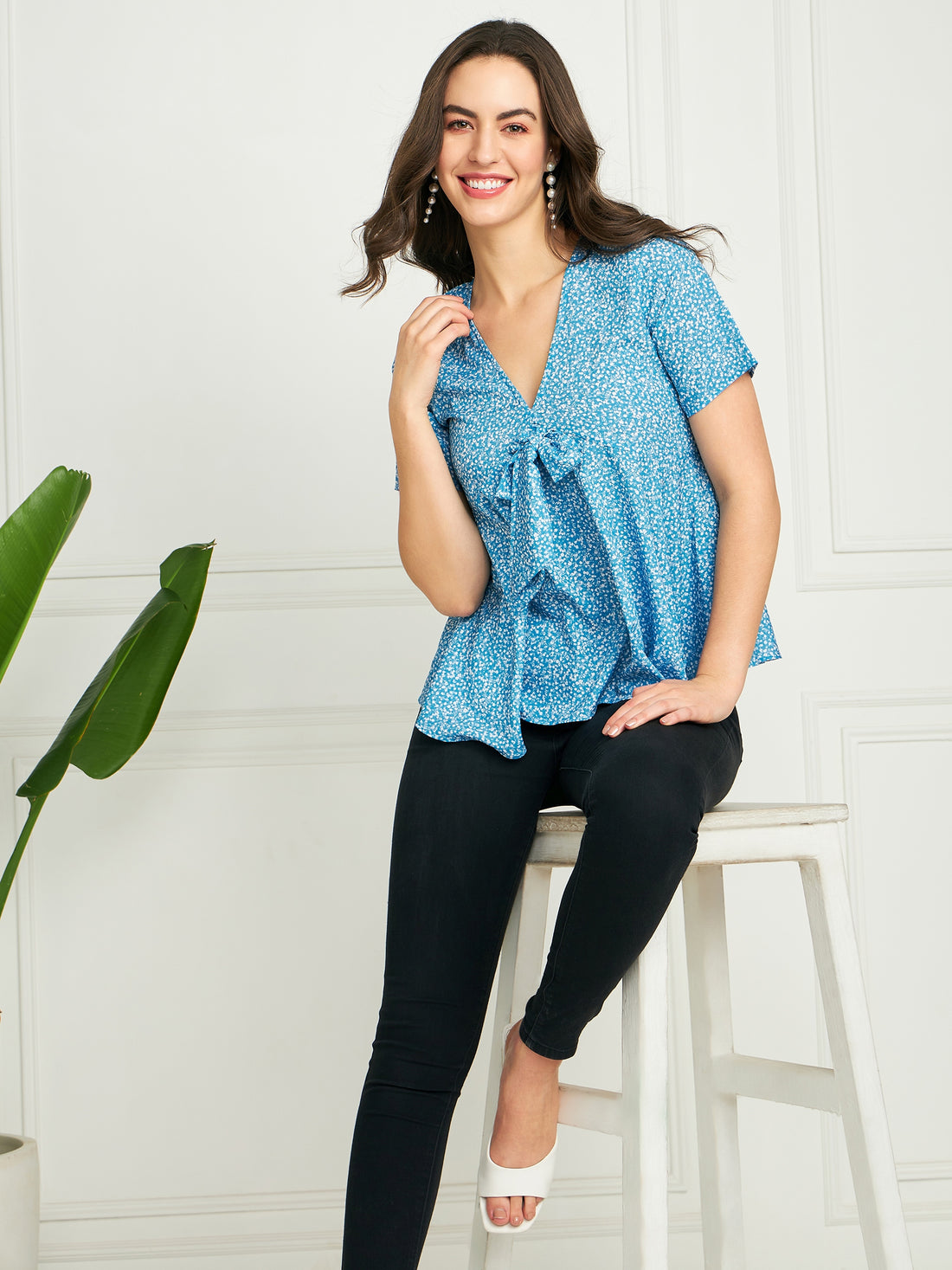 Modeve Women Blue Swing Top