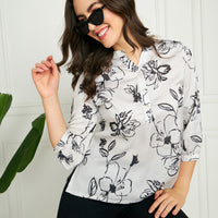 Modeve Women White Ban Collar Neck Floral Top