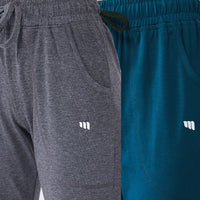 Modeve Grey and Teal Solid Cotton Blend Women Track Pants Combos