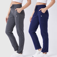 Modeve Grey and Navy Solid Cotton Blend Women Track Pants Combos