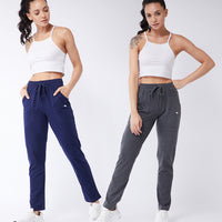 Modeve Grey and Navy Solid Cotton Blend Women Track Pants Combos