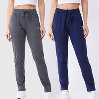 Modeve Grey and Navy Solid Cotton Blend Women Track Pants Combos