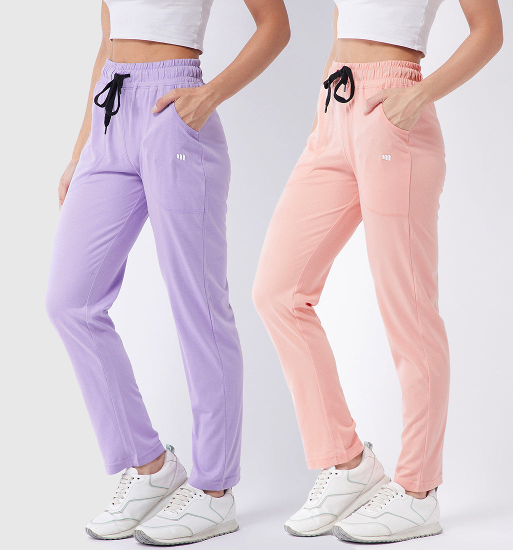 Modeve Lavender and Peach Cotton Blend Women Track Pants Combos