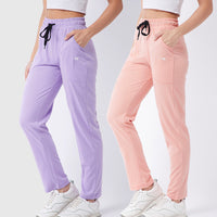 Modeve Lavender and Peach Cotton Blend Women Track Pants Combos