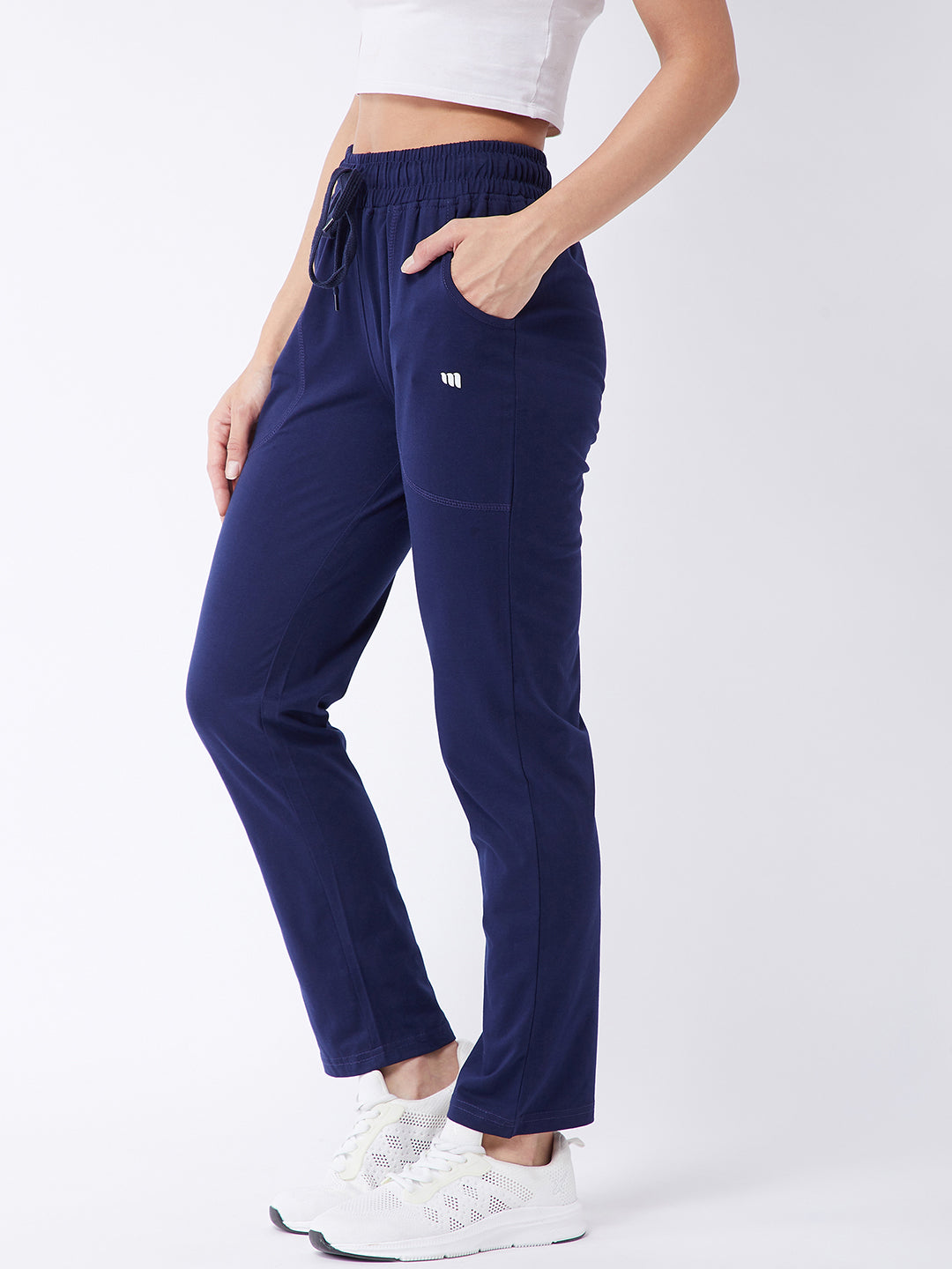 Modeve Navy and Peach Cotton Blend Women Track Pants Combos