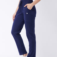 Modeve Navy and Peach Cotton Blend Women Track Pants Combos